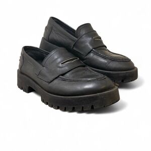 Black leather Steve Madden Lawrence loafers women's 8M